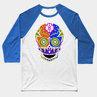 skeleton smile in mexican pattern in green Baseball T-Shirt